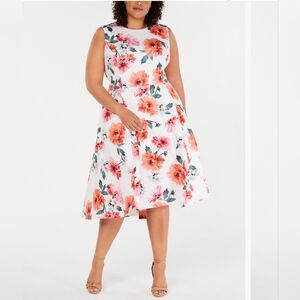 Calvin Klein 18W Plus size floral-print fit & flare high/low dress